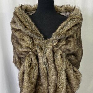 Hollywood Glam~Shaggy Brown Faux Fur Stole Shawl/Wrap~62"x15"